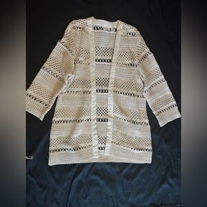 Chico's Cream Cardigan Sweater with Open-Knit Design